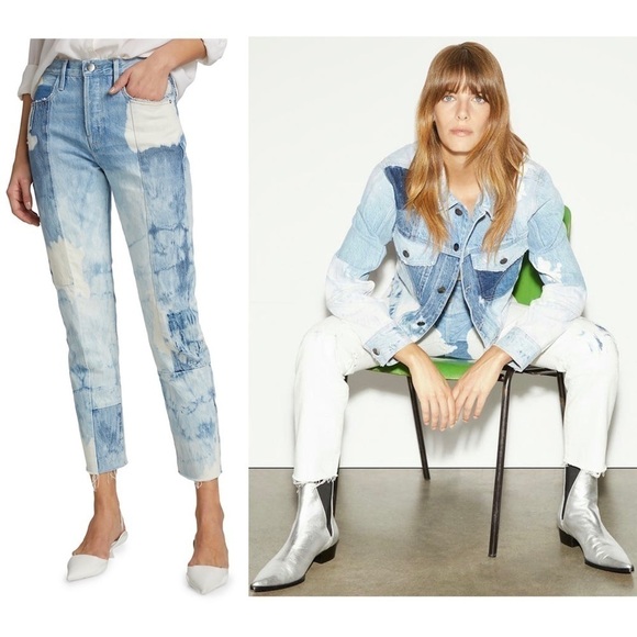 NWT FRAME 90s High Rise Acid Wash Denim Ankle Crop Raw Hem Straight Leg Jeans 25 - Picture 3 of 14